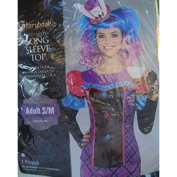 Storybook Mad Hatter Long Sleeve Costume Top Adult S/M Up to Size 8 Cosplay New - Picture 2 of 4